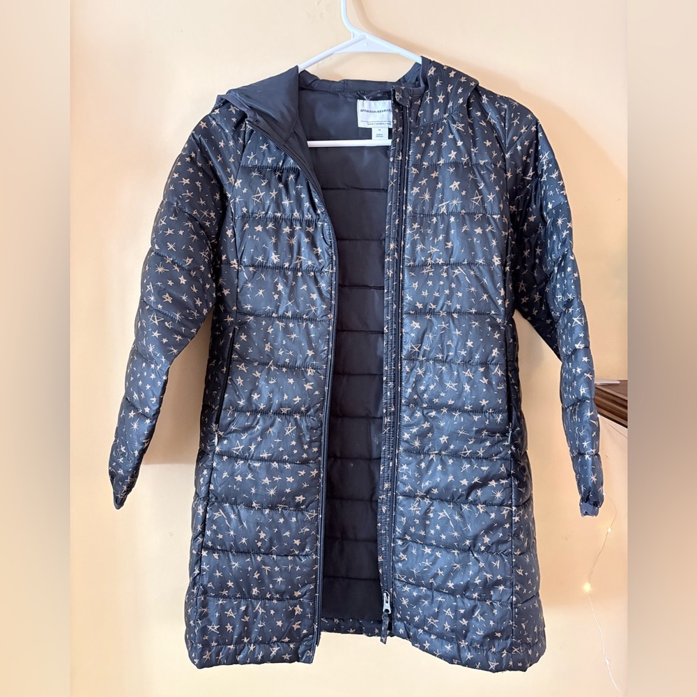 Kids lightweight long hooded puffer jacket